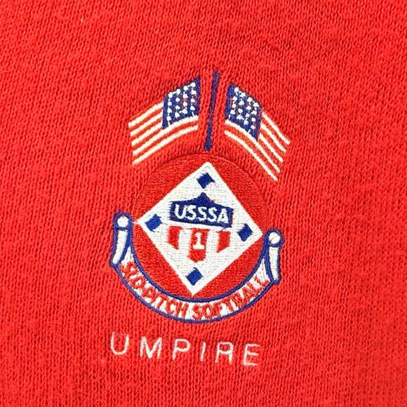 Vintage Soffe Sweaters Red V Neck Pullover L USSSA SloPitch Softball Umpire - Picture 4 of 9